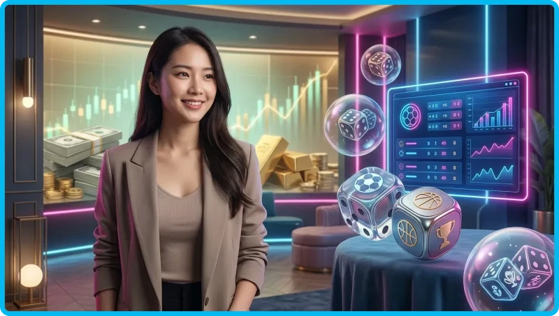 Ảnh minh họa hình thức cược tài xỉu online với bố cục bàn chơi tinh tế và ánh sáng cinematic