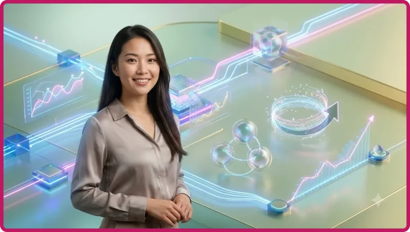 Ba thiết bị được kết nối bằng các luồng dữ liệu phát sáng trên nền tối sang trọng.