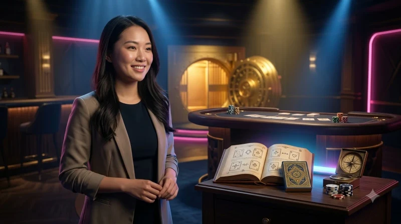 Bàn blackjack với lá bài Át và chip vàng thể hiện khái niệm trò chơi blackjack ALO789
