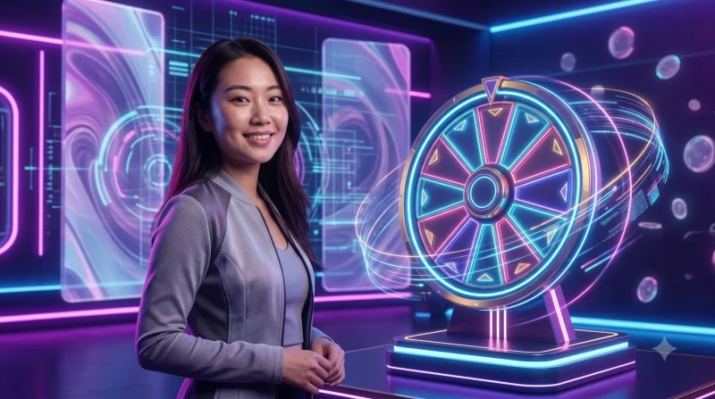 Bàn roulette ALO789 với bánh xe quay sang trọng và ánh sáng neon xanh vàng, phong cách casino cao cấp