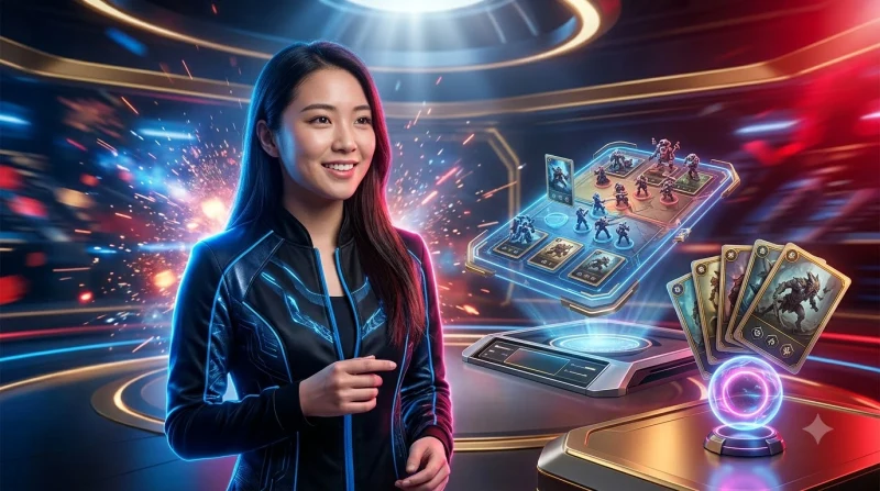 Bộ bài poker trên bàn chơi tối màu với ánh sáng neon xanh và vàng, minh họa khái niệm tay bài poker trực tuyến