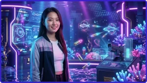 Các loại đạn bắn cá được hiển thị trên nền ocean xanh dương với ánh sáng neon