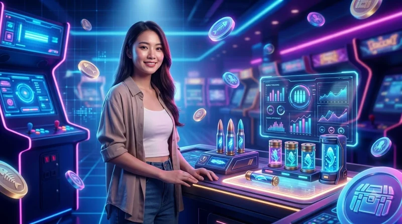 Chiến lược quản lý đạn bắn cá minh họa qua hình ảnh cá bơi thành đàn và đường đạn neon trên nền ocean
