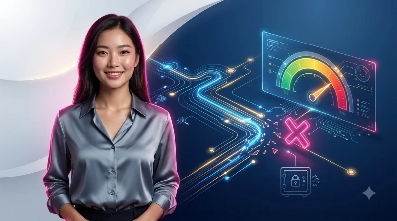 Minh họa biểu tượng khiên bảo mật với dấu kiểm và các biểu tượng thời gian, tiền tệ, kính lúp