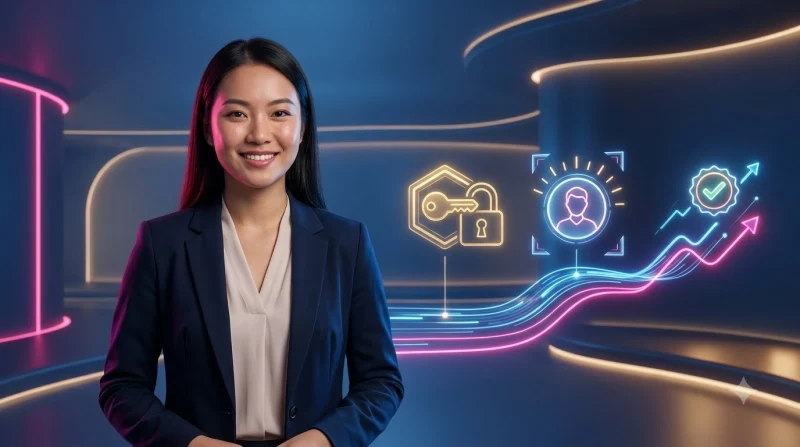 Minh họa các điều kiện đăng ký tài khoản trực tuyến với biểu tượng giấy tờ, lịch và khóa bảo mật