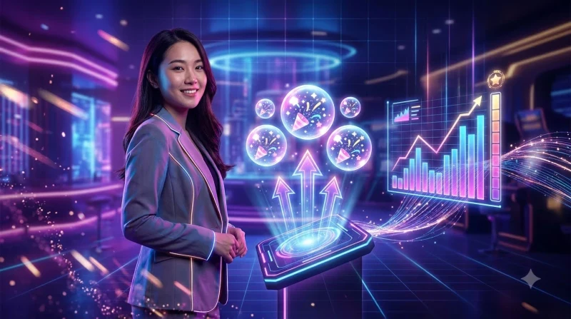 Minh họa cách thức hoạt động của hệ thống trả thưởng slot ALO789 với các cuộn slot phát sáng và đồng xu vàng
