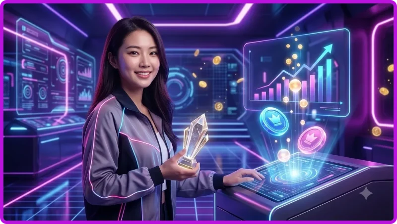 Minh họa cách thức hoạt động của hệ thống trả thưởng slot ALO789 với các cuộn slot phát sáng và đồng xu vàng