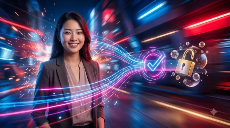 Minh họa cảm giác an tâm khi thực hiện giao dịch rút tiền thành công trên thiết bị di động.