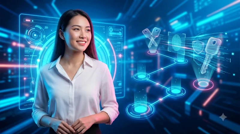 Minh họa quy trình bốn bước khôi phục mật khẩu với các biểu tượng trực quan trên laptop