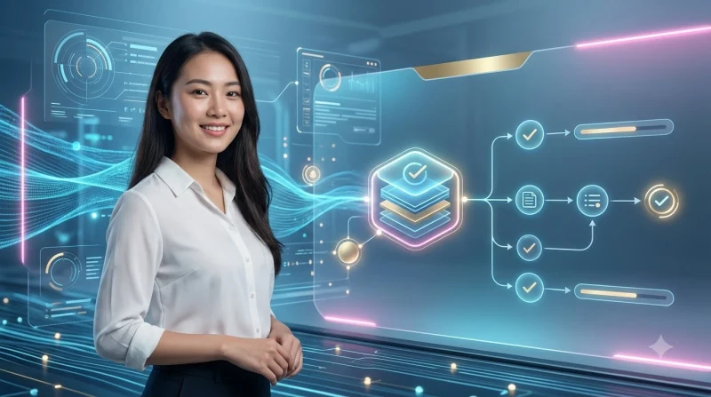 Người chơi xem hướng dẫn luật tiến lên ALO789 trên màn hình hologram
