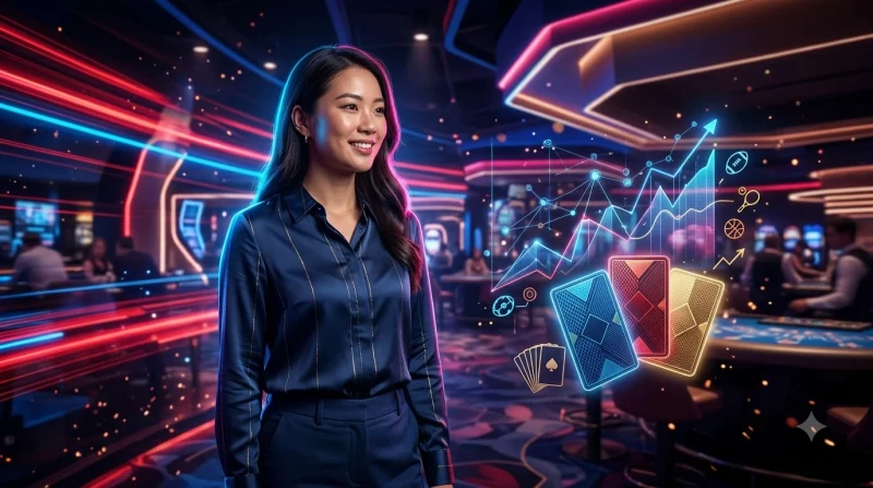 So sánh ba cửa cược baccarat Player, Banker và Tie với chip vàng nổi bật ở cửa Banker